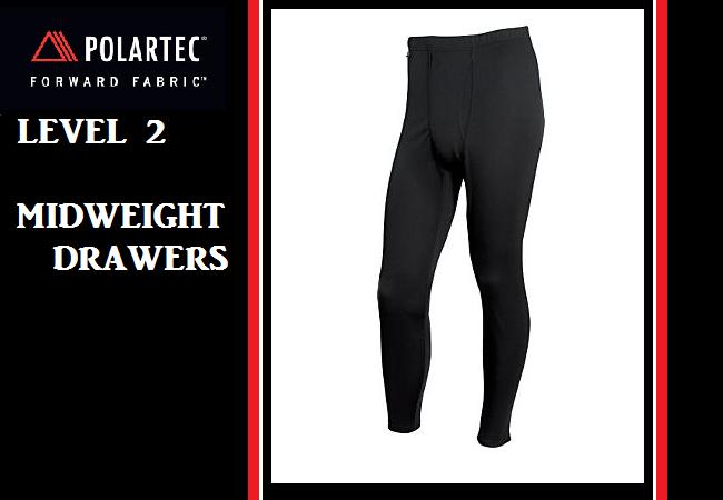 Polartec MIDWEIGHT DRAWERS,NEW,  BLACK, (LAYER 2) MED-REG